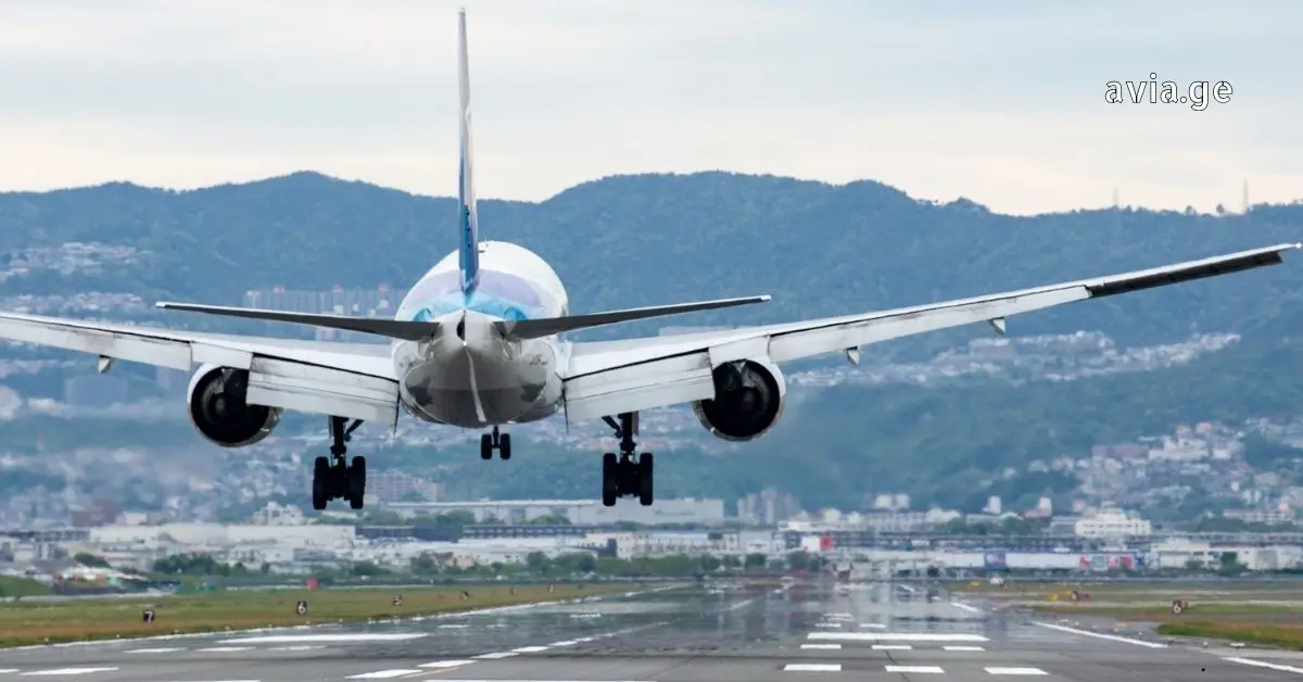 Airplane landing on runway