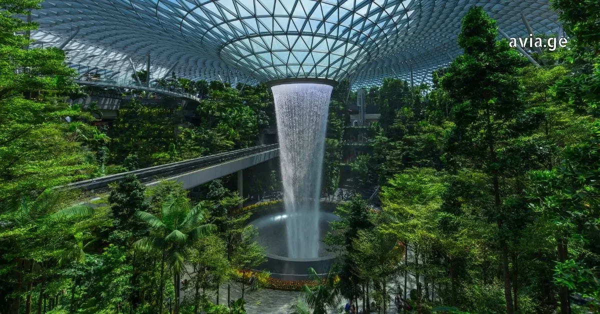 Airport indoor waterfall
