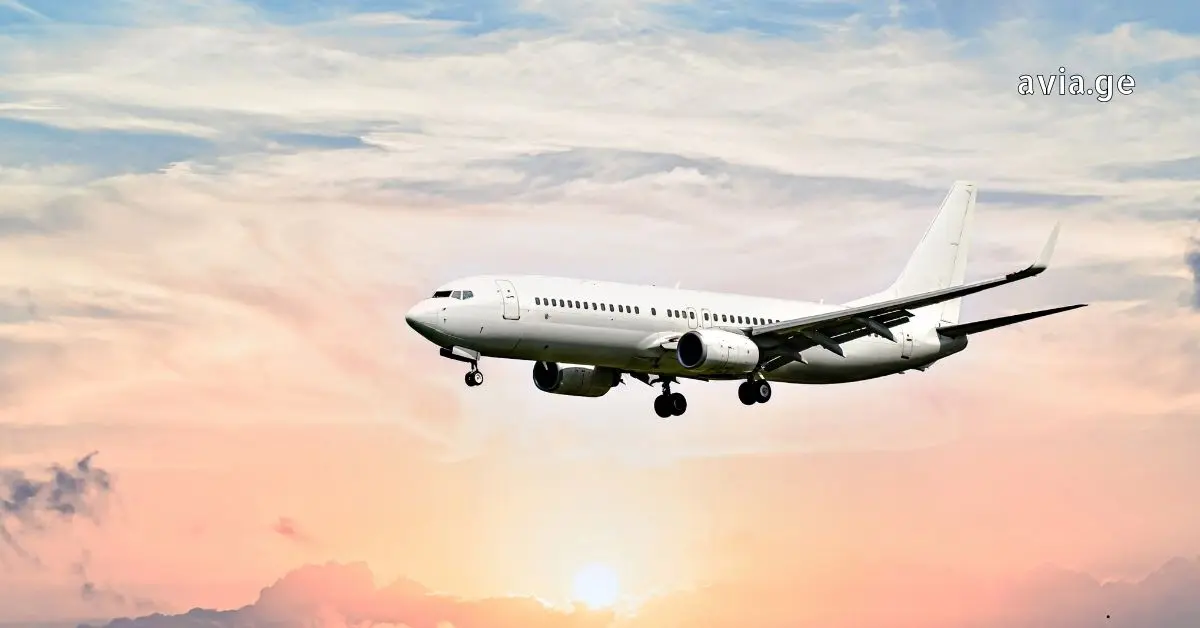 White passenger plane flying during sunset