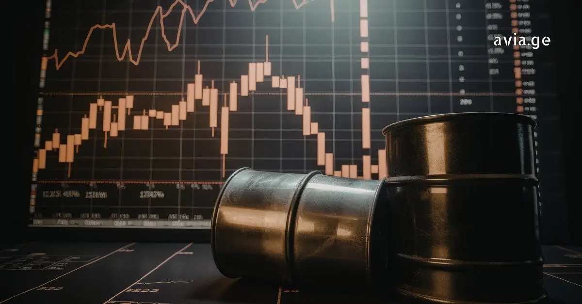 Oil barrels with a rising stock market price chart.