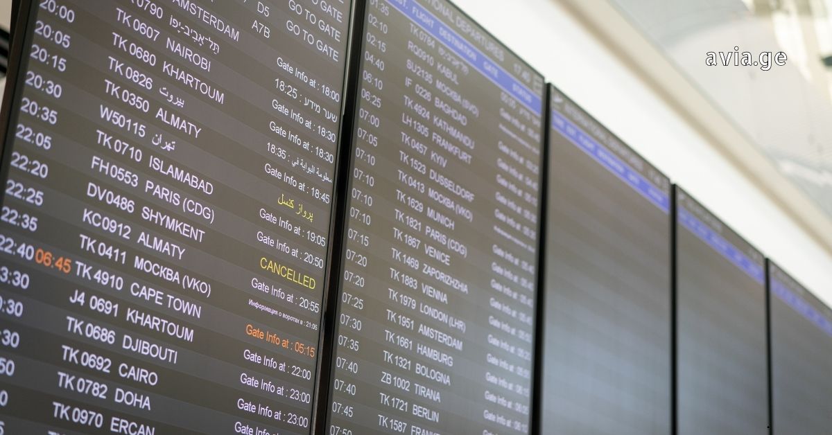 Airport flight cancellation board with multiple canceled flights