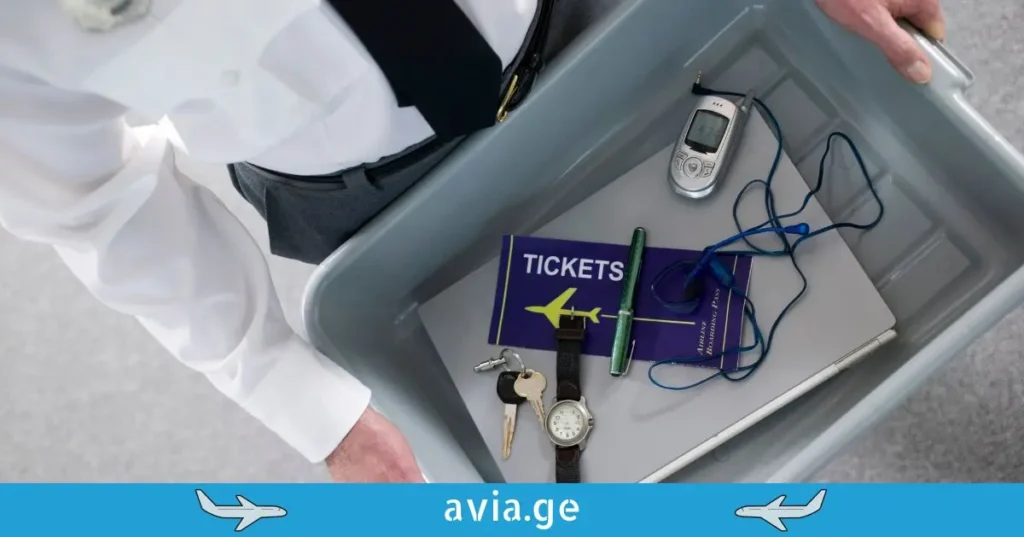 A plastic bin at an airport security