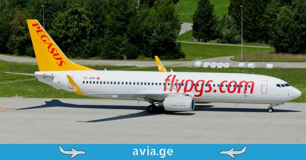 Pegasus Airlines plane on runway with hills