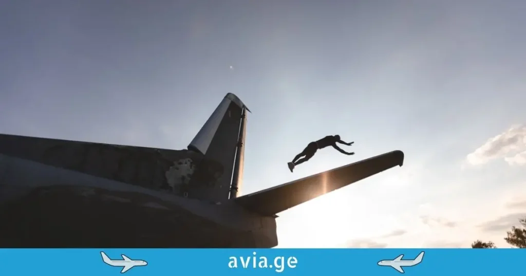 თვითმფრინავის ფრთა და ადამიანი